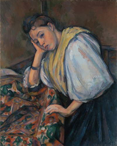 Jonge Italiaanse vrouw aan een tafel door Paul Cézanne